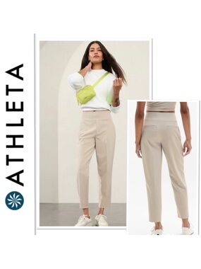 Athleta Tailored High-Rise Cropped Pants in Light Beige